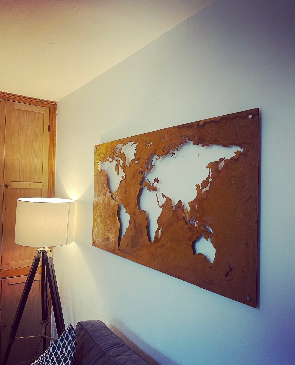 Plasma Cut Steel Rusted World Map