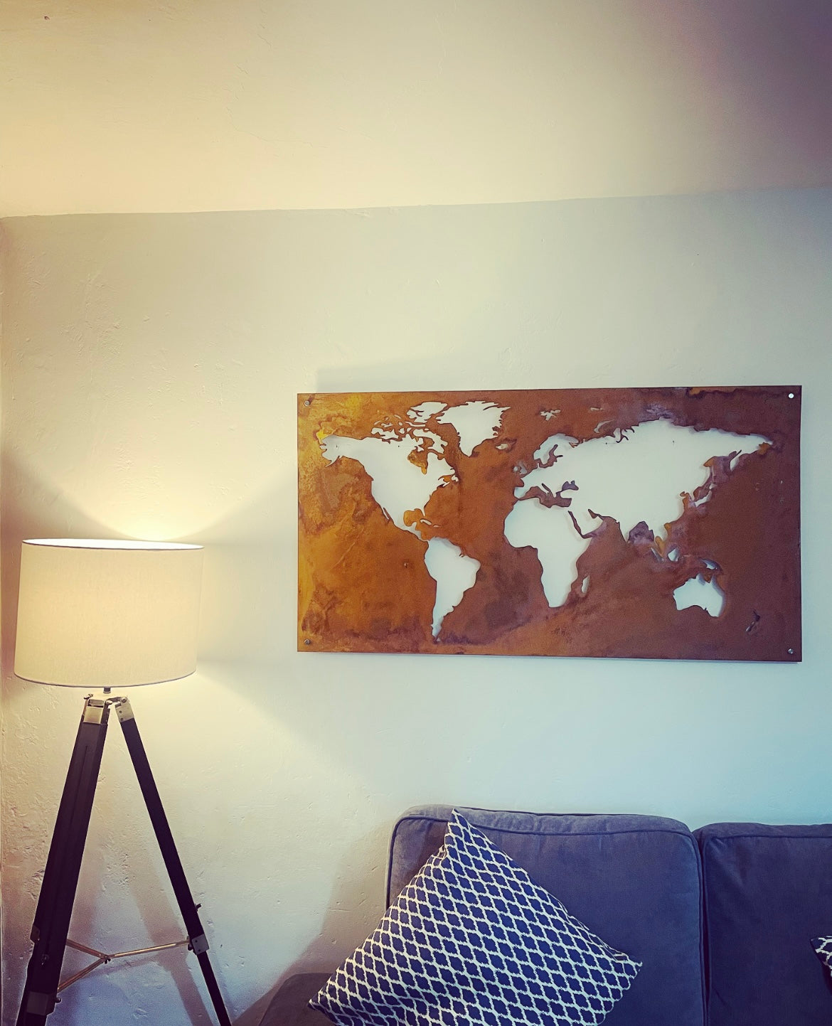 Plasma Cut Steel Rusted World Map